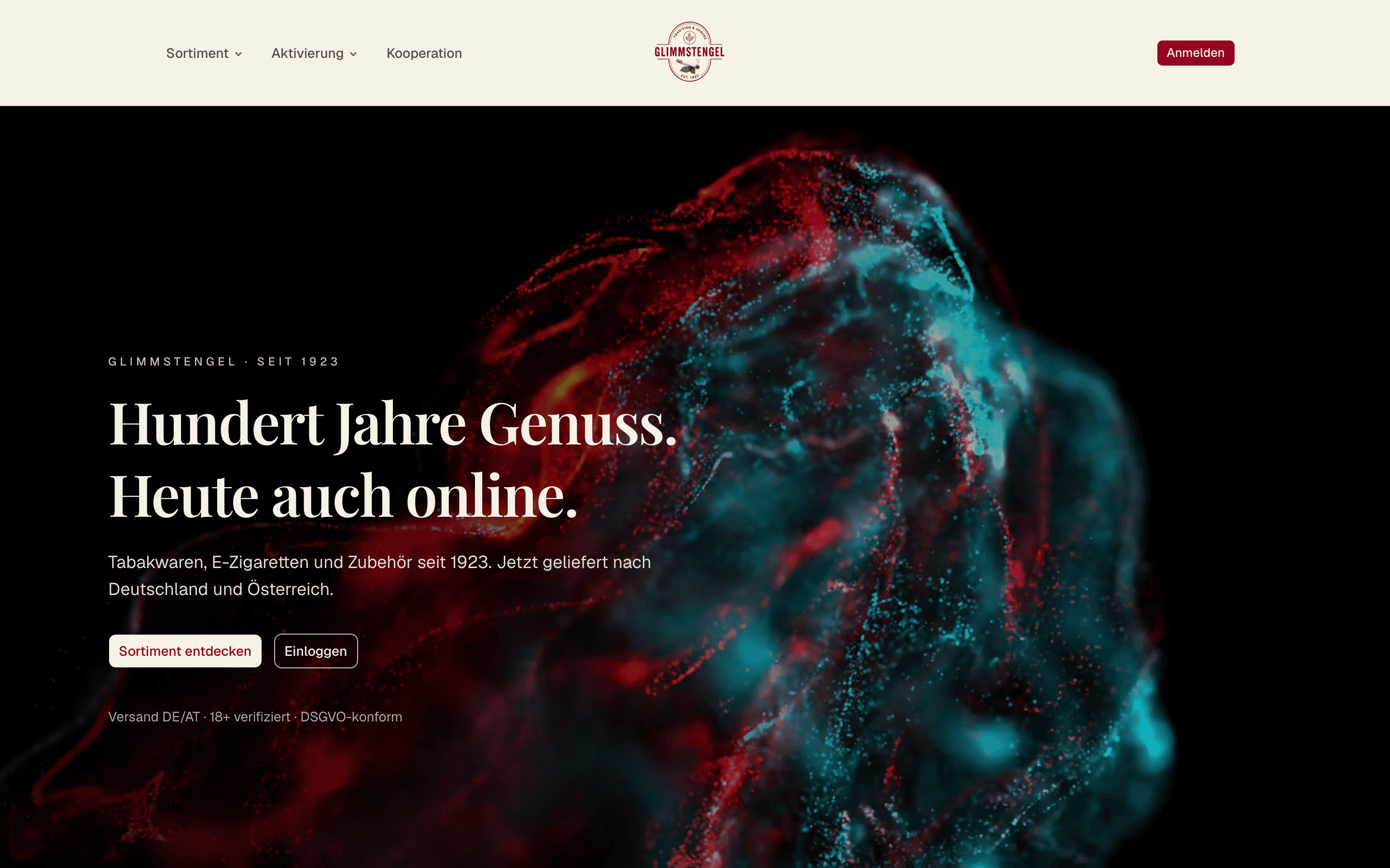 Screenshot der Website glimmstengel.com (Desktop)