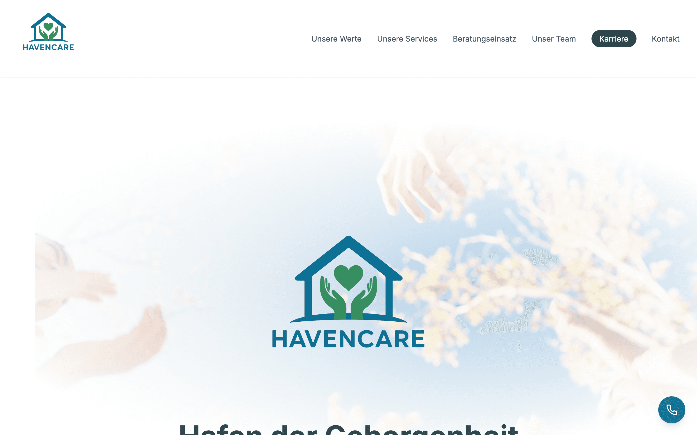 Screenshot der Website havencare-pflegedienst.de (Desktop)
